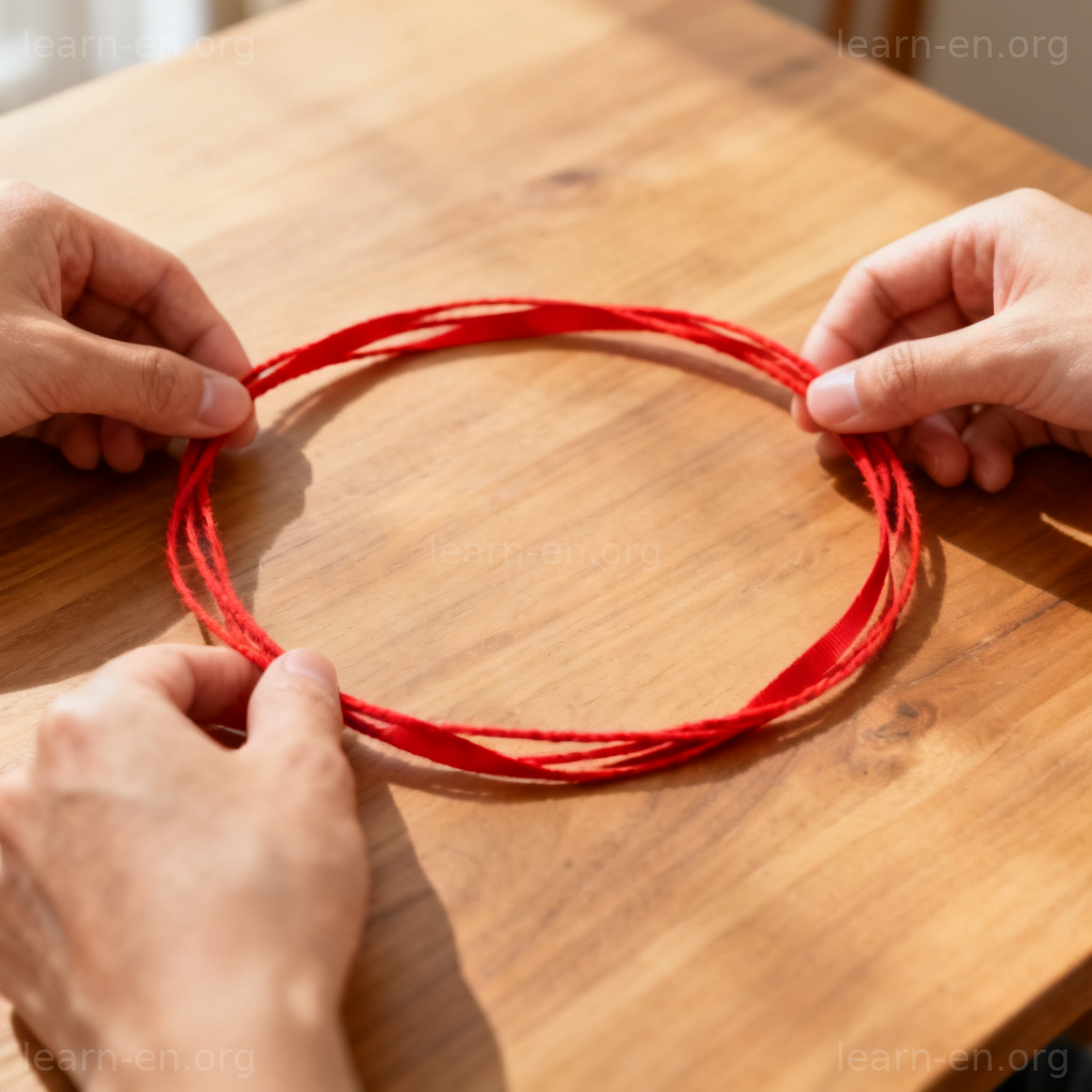 loop 图解：红色细绳在木桌上形成的清晰绳圈