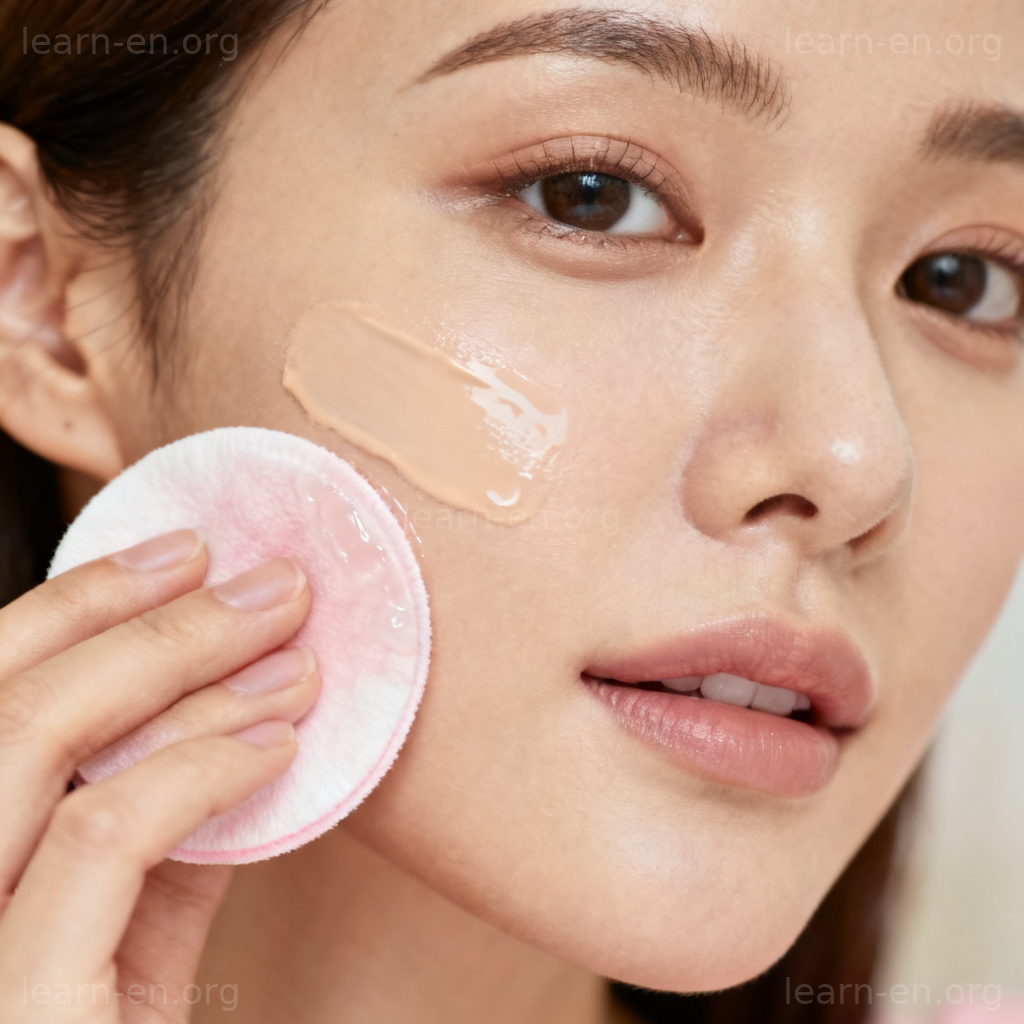 makeup remover 卸妆产品图解：女性用化妆棉卸除粉底场景