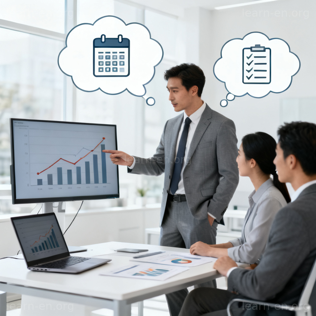 managerial 场景图解：经理在办公室分析图表，展示管理职责