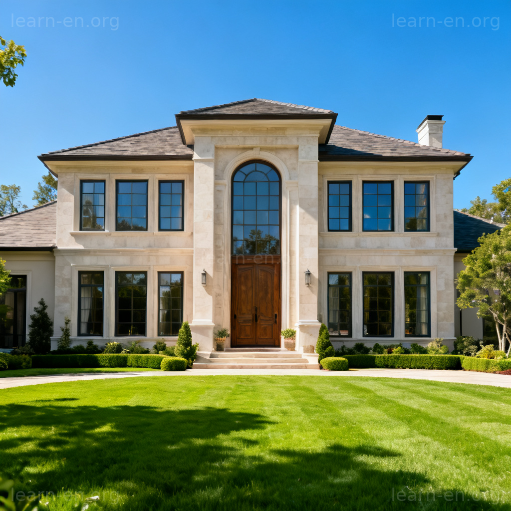mansion 豪宅图解：带草坪和花园的豪华大宅实景