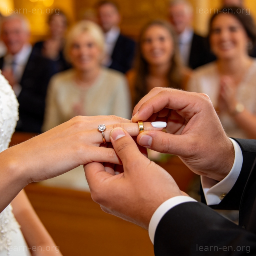 marriage 结婚含义图解：婚礼上交换戒指的特写场景