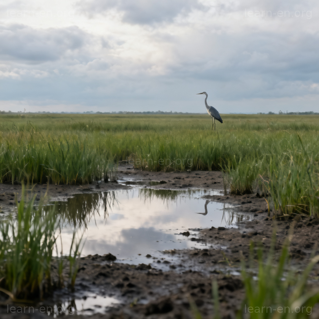 marsh 沼泽场景图解：长满芦苇的潮湿地带与水洼
