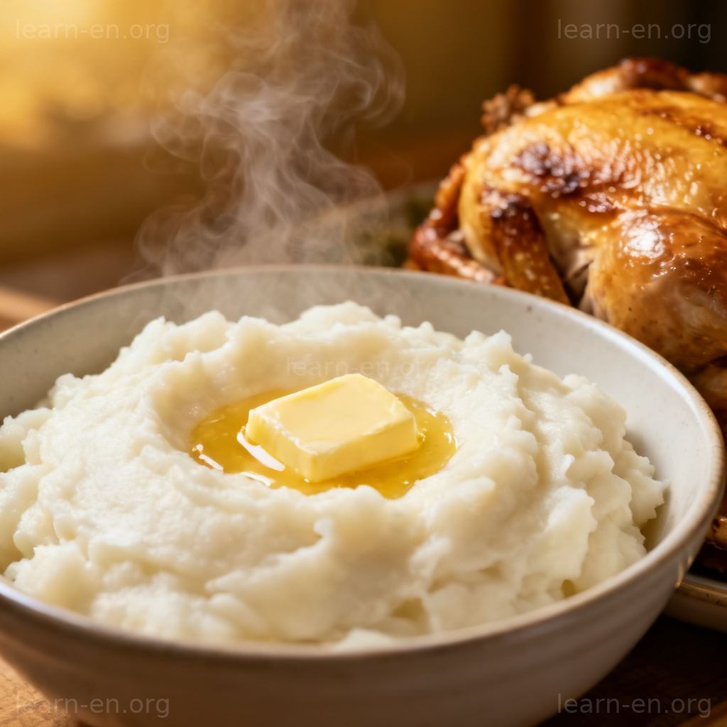 mashed potatoes 土豆泥图解：热气腾腾的顺滑土豆泥配融化黄油