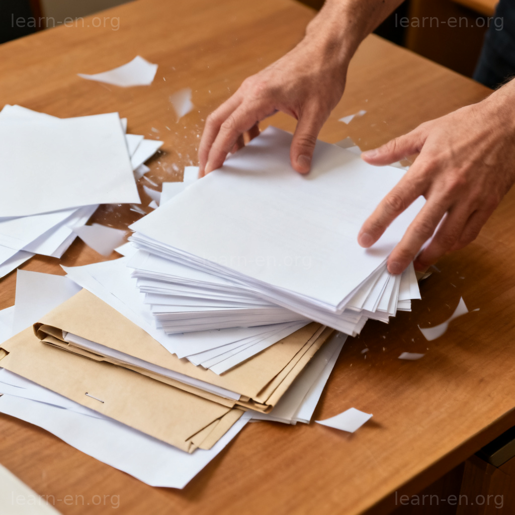 mess 弄乱动作图解：手打乱桌上整齐文件