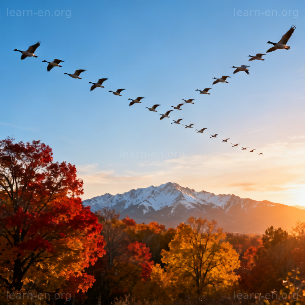 migrate 迁徙含义图解：大雁南飞季节迁徙