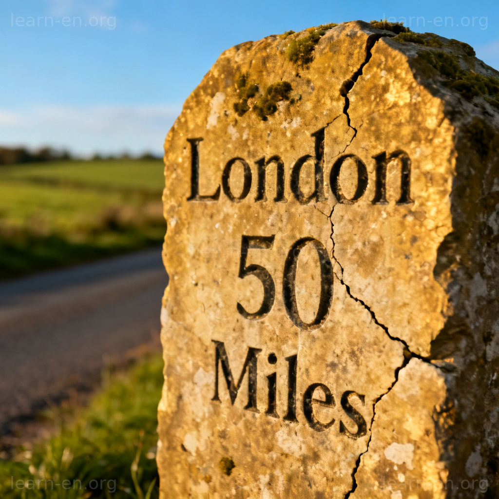 milestone 场景：古老道路里程碑特写，显示距离信息