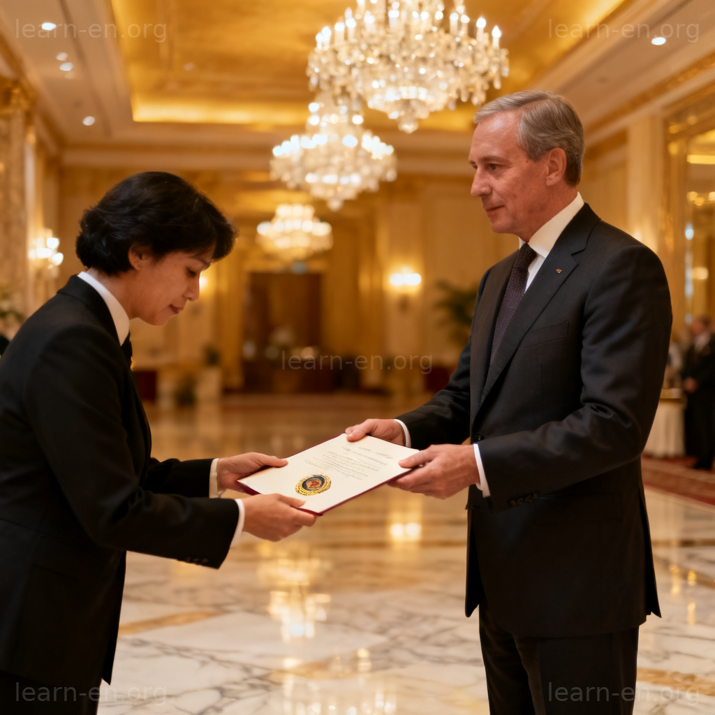 minister 公使含义图解：外交官递交国书的正式场景