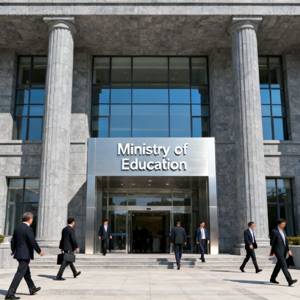 ministry 图解：政府大楼入口处清晰的‘教育部’标识场景