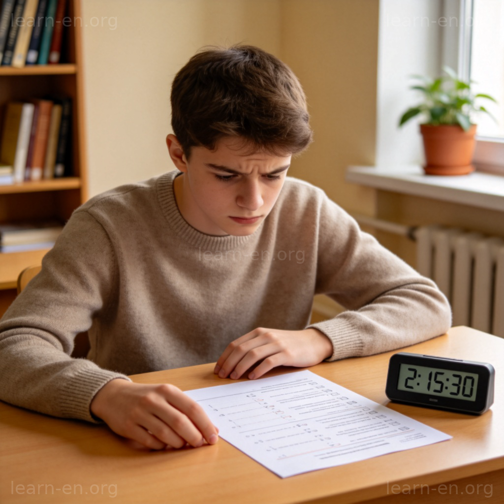 Mock Exam 图解：学生在安静书房专注进行模拟考试练习