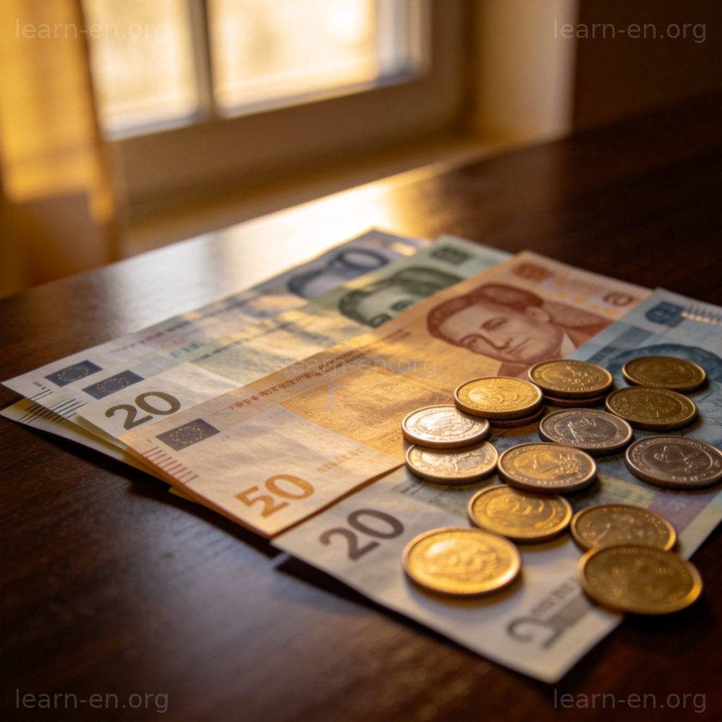 money图解：纸币与硬币的特写，展示钱的通用概念