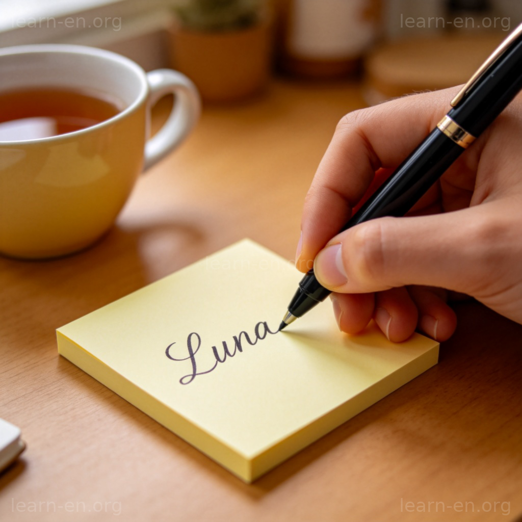 name 命名动作图解：手写名字 Luna 的过程
