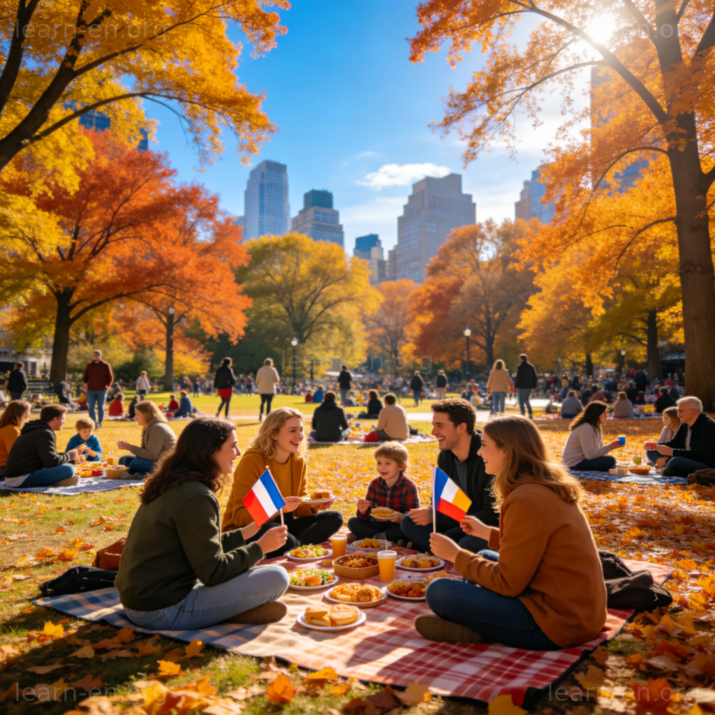 National Day holiday 图解：国庆假期公园家庭野餐欢聚场景