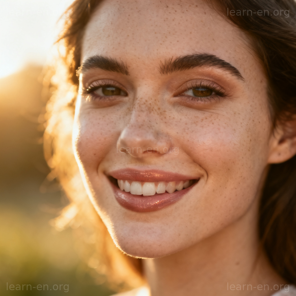 natural look 自然妆容图解：阳光下健康肤质的女性特写
