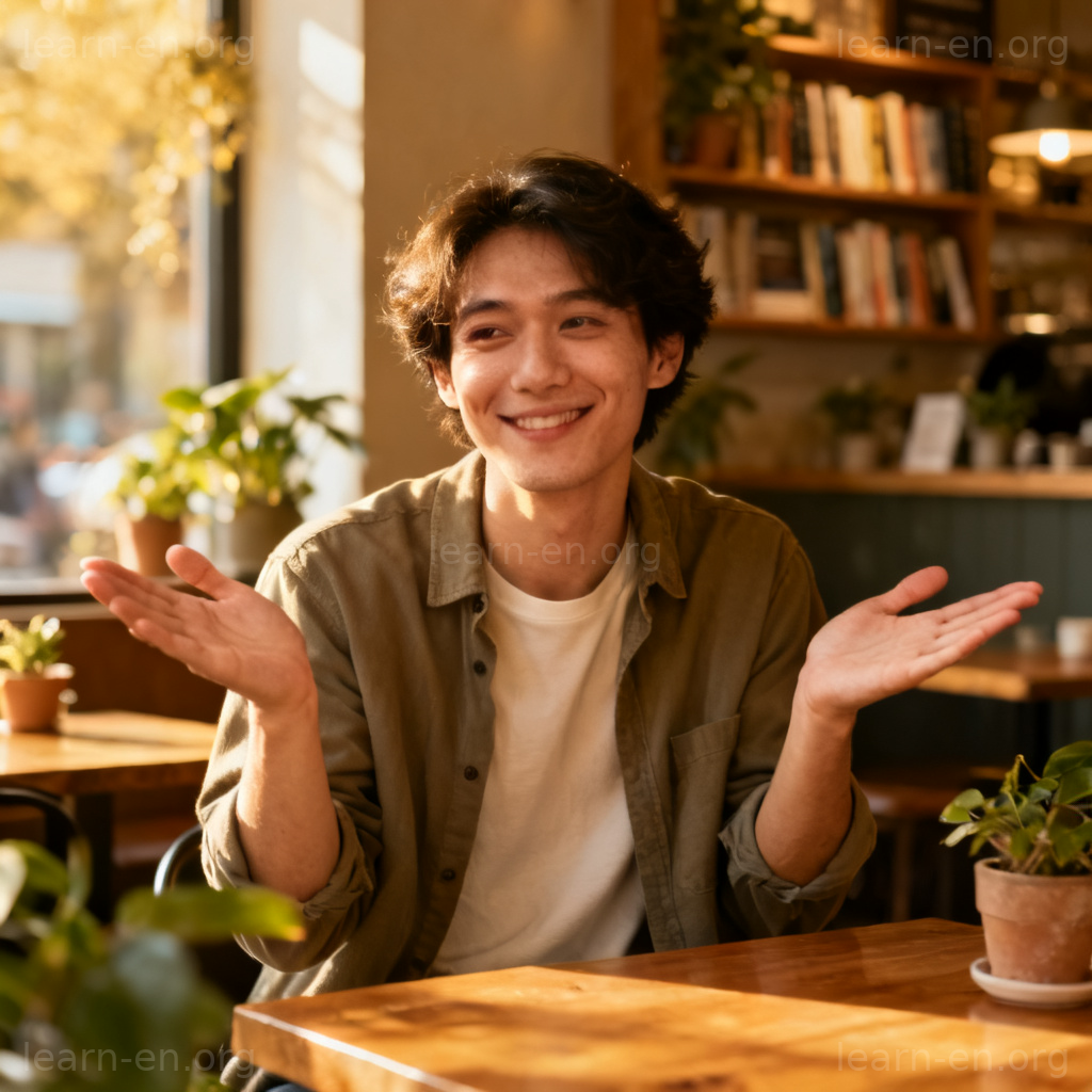 naturally 当然含义图解：咖啡馆中耸肩微笑表示认同
