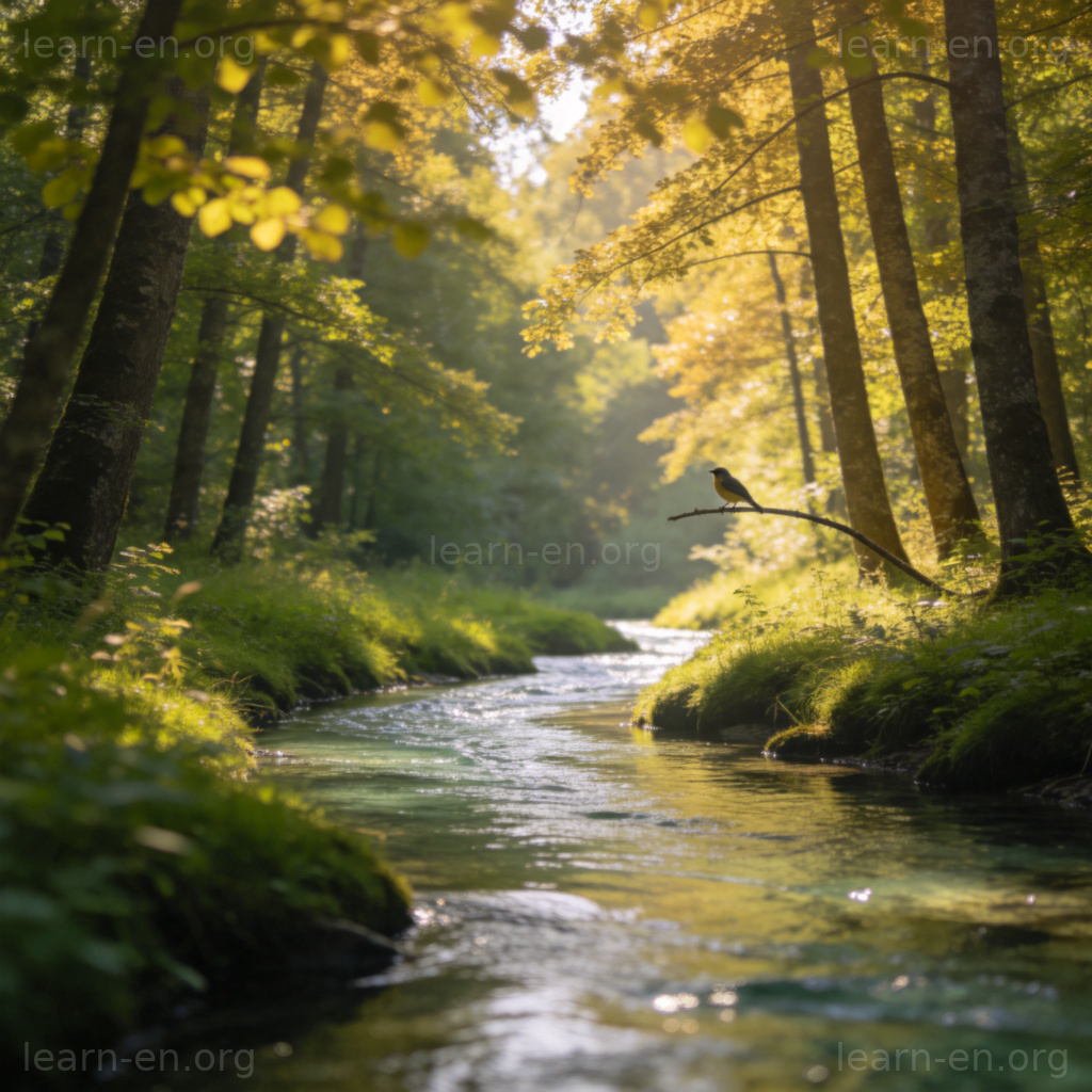 nature 自然场景图解：宁静森林与溪流