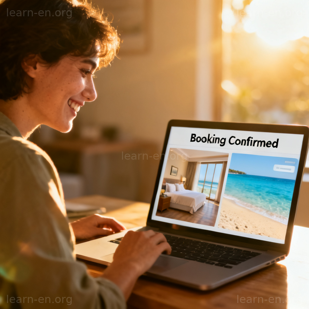 online booking 图解：用户通过笔记本电脑成功预订海景酒店