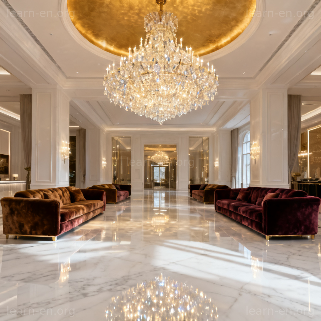 Opulent 图解：豪华酒店大堂场景，水晶吊灯与大理石地板