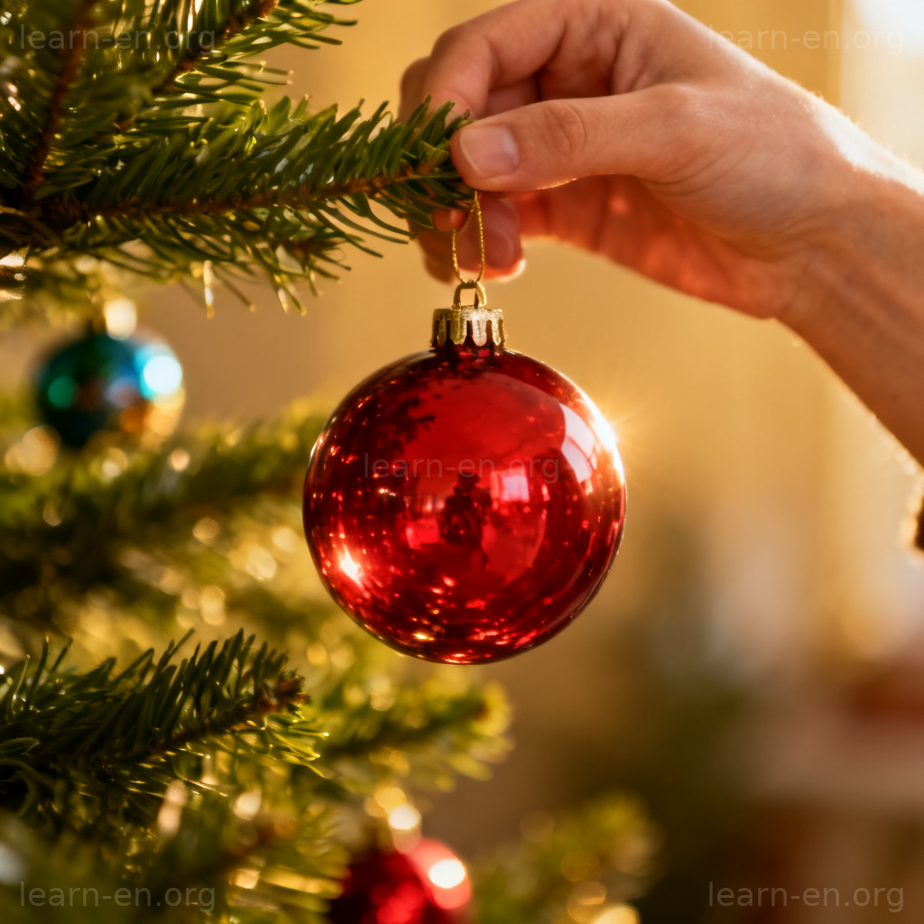 ornament 图解：圣诞树上悬挂的红色玻璃球装饰物