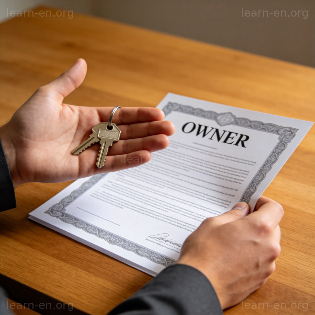 ownership 所有权图解：手持钥匙与产权文件的手部特写