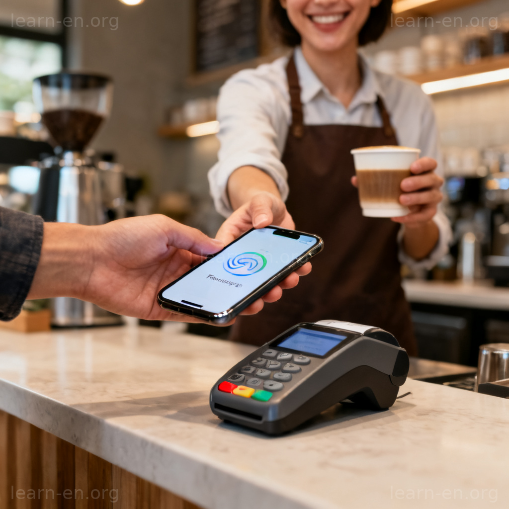 payment 支付场景图解：手机在咖啡店完成非接触式付款
