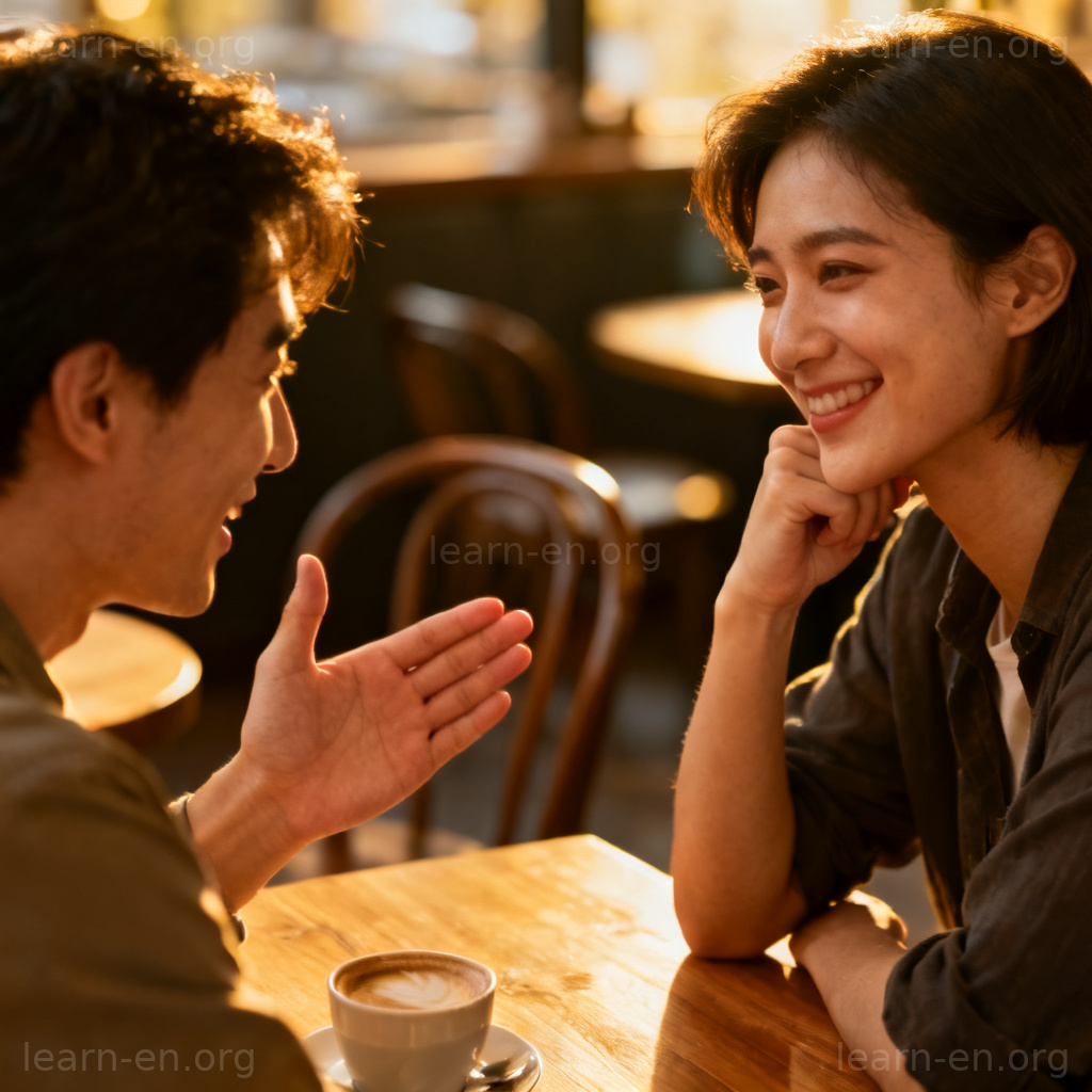 persuade 劝说场景图解：两人在咖啡馆友好交谈并达成一致