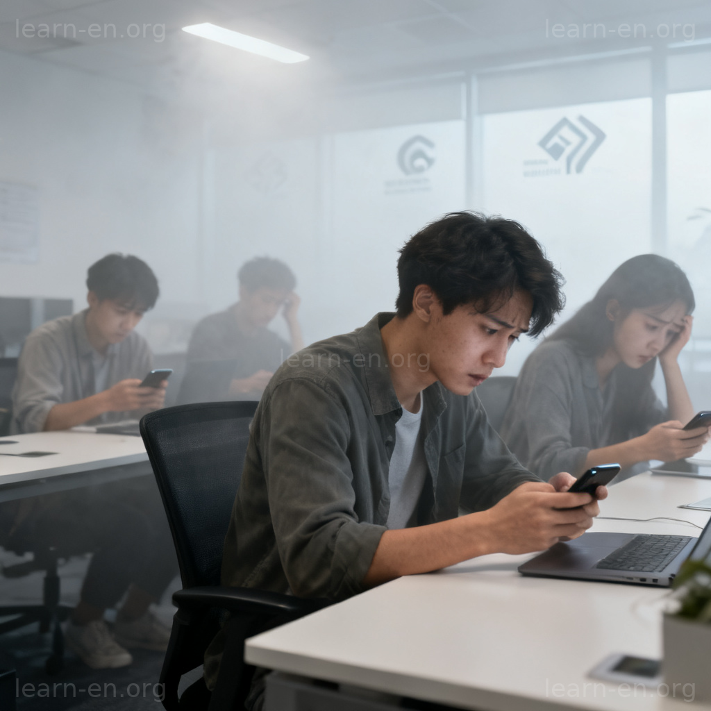 pervasive 含义图解：描绘焦虑氛围如薄雾般弥漫办公室
