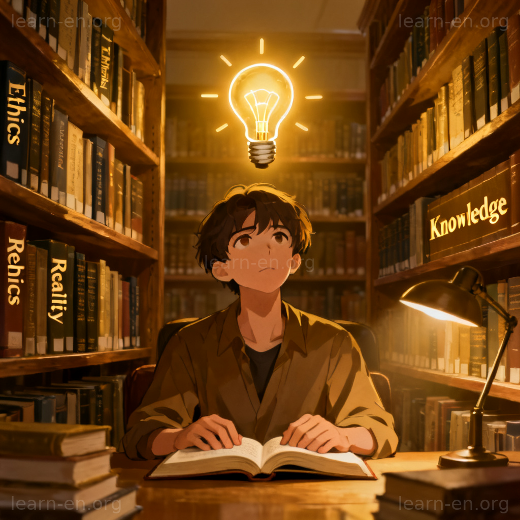 philosophy 哲学学科图解：在图书馆中深思知识与现实根本问题