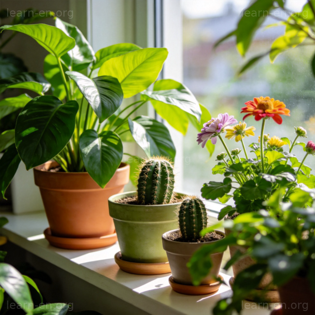 Plant 植物图解：阳光窗台上的绿色盆栽
