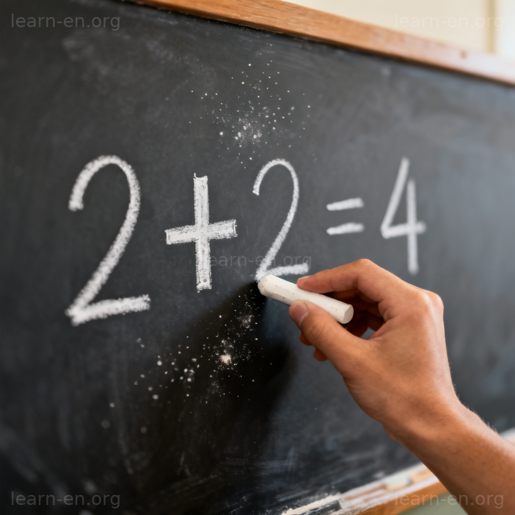 plus 含义图解：黑板上的加法算式 2+2=4
