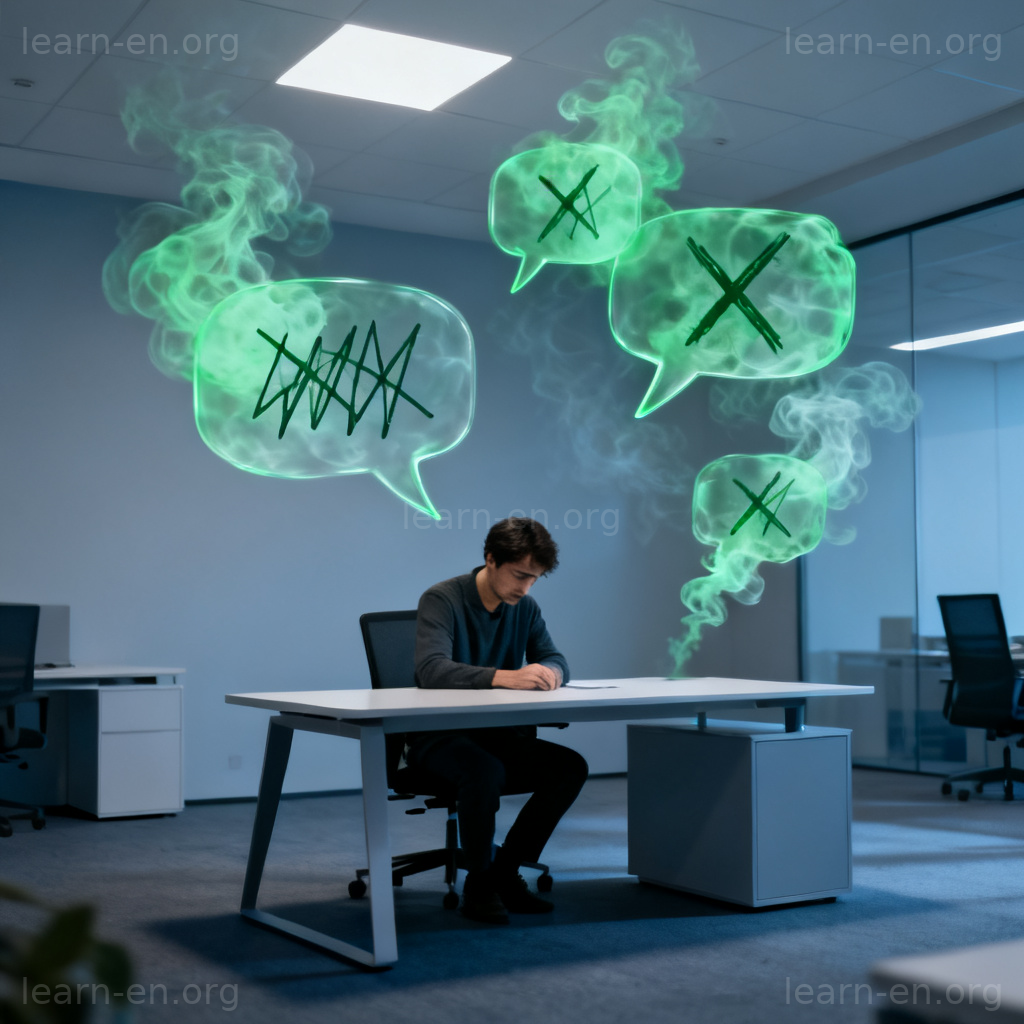 poisonous恶毒含义图解：被恶意言语包围的孤立悲伤的职场人士