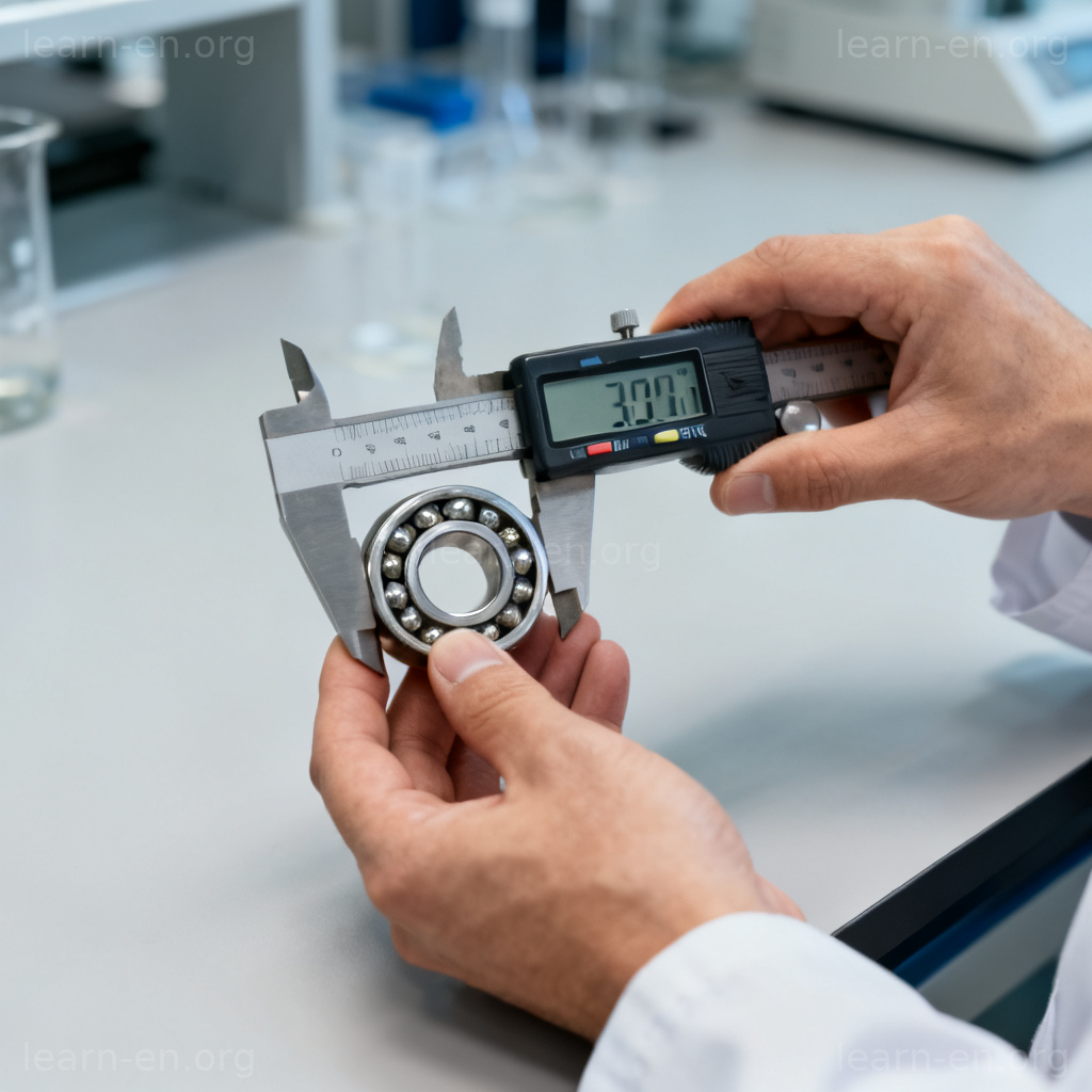 precision 精确图解：实验室中科学家使用数显卡尺精密测量钢珠