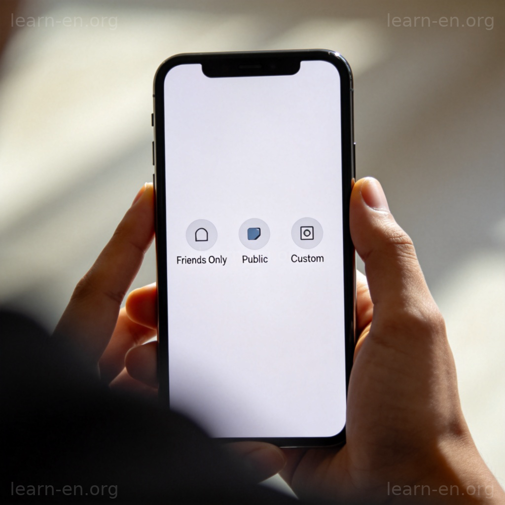 Privacy Settings 隐私设置图解：手机屏幕上显示‘仅好友’、‘公开’等选项