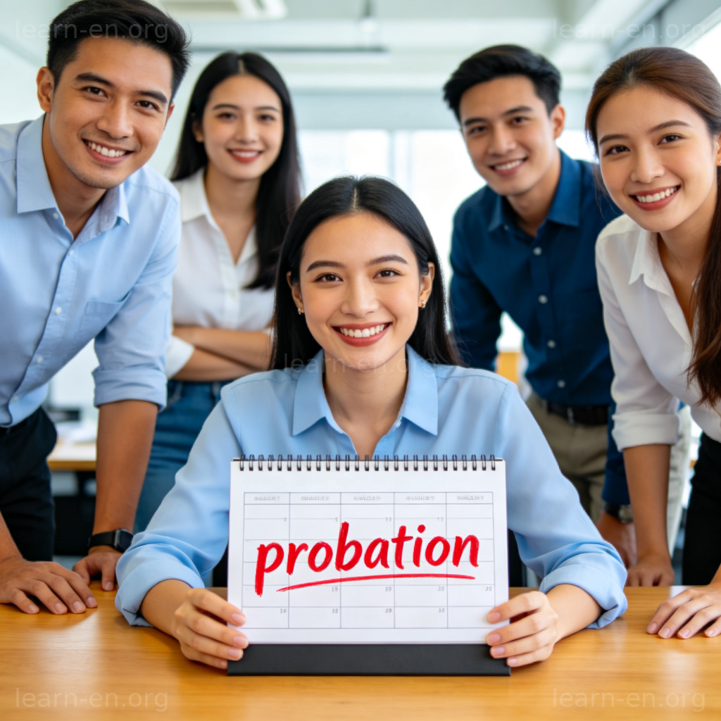 Probation period 图解：新员工在三个月试用期日历前微笑办公