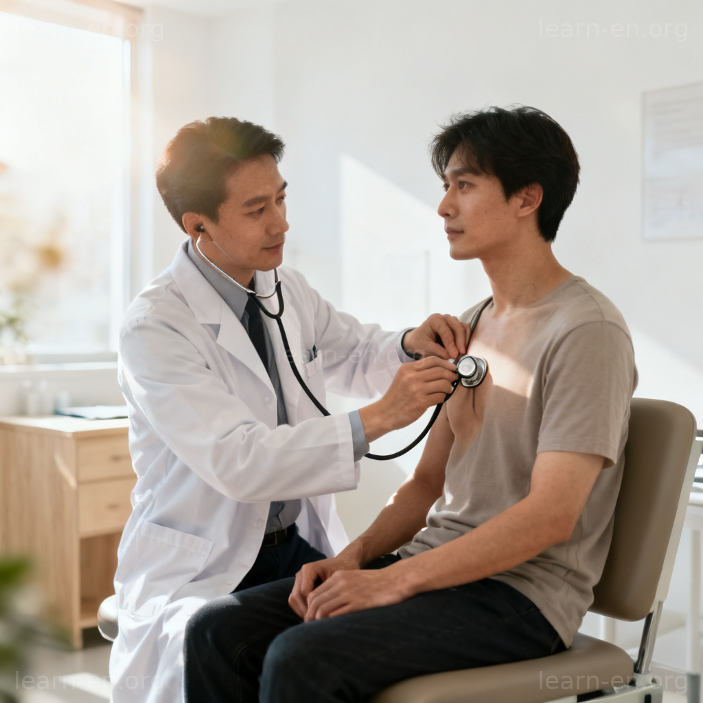 professional 专业人士场景：医生在诊所专注为患者听诊