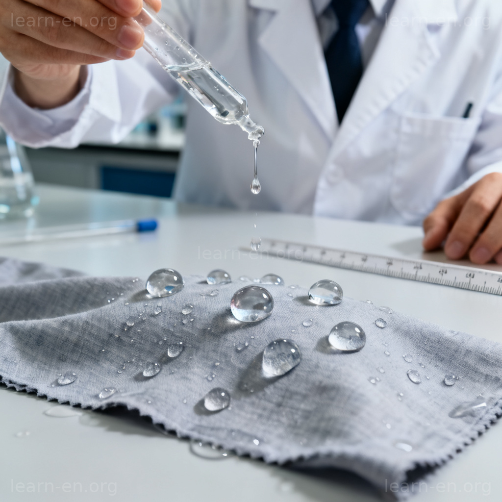 Proof 验证含义图解：科学家在实验室测试面料防水性能