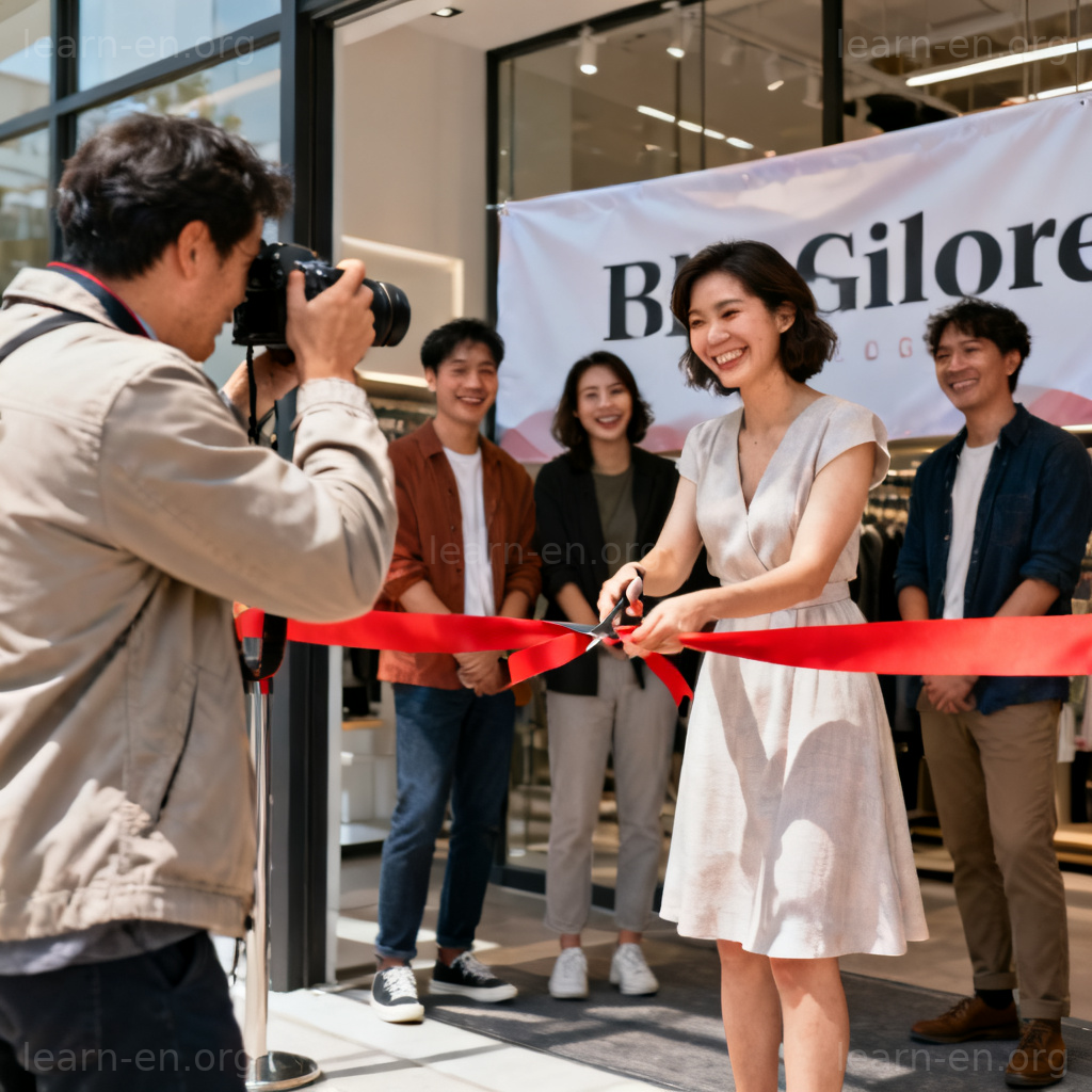 publicity 宣传含义图解：新店开业剪彩的媒体拍摄场景