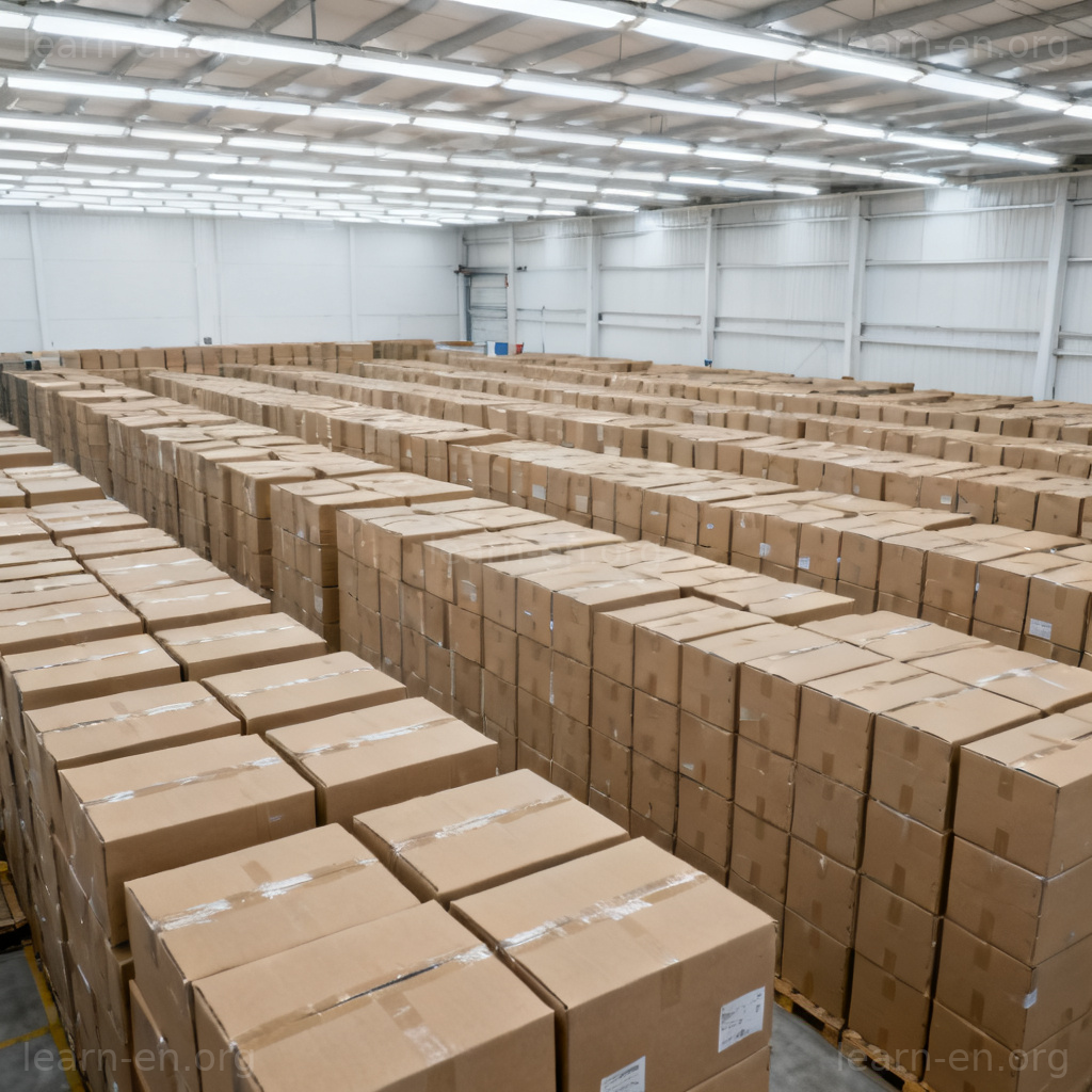 quantity 大量含义图解：工业仓库内大量整齐堆叠的货箱
