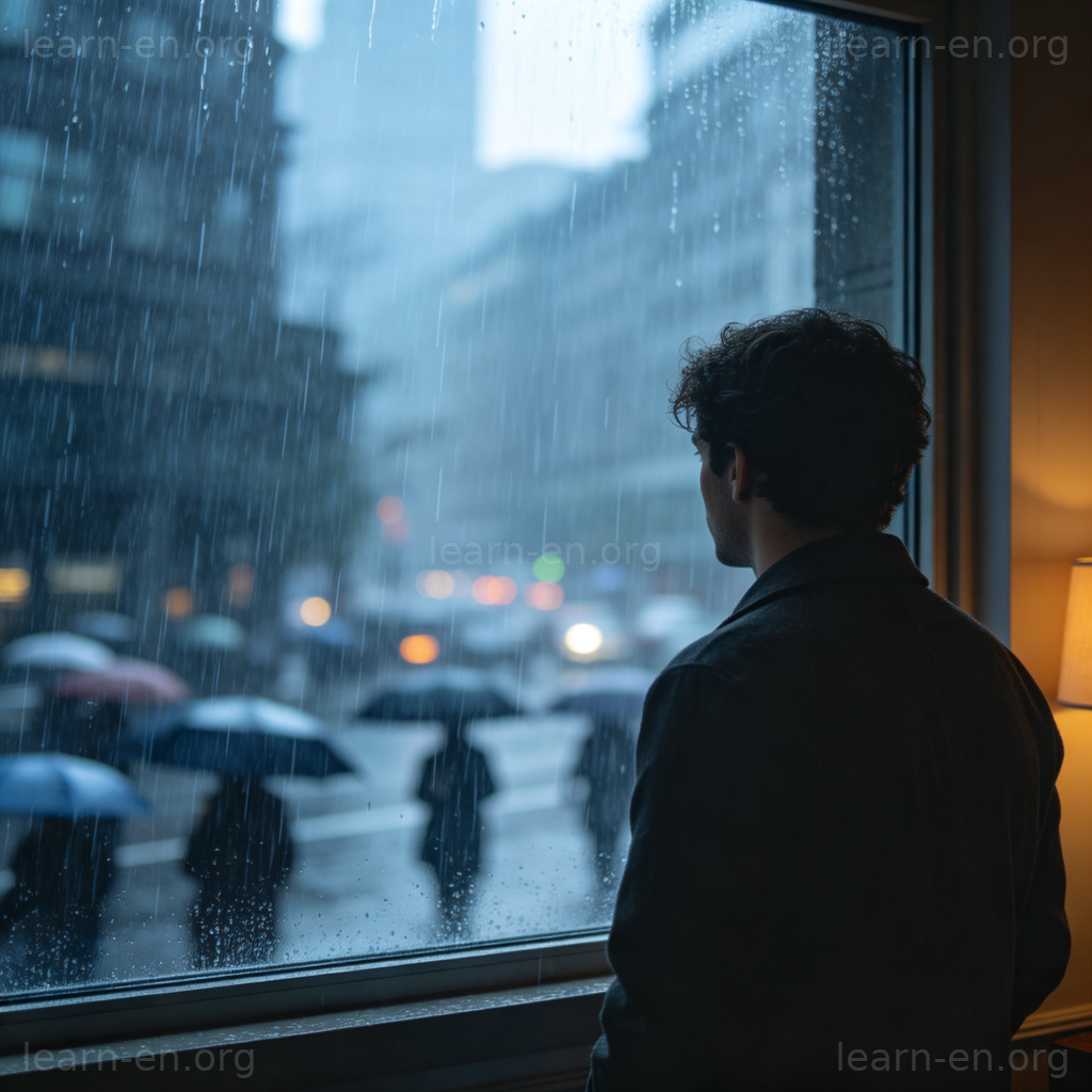 raining hard 下大雨场景图解：窗外暴雨如注