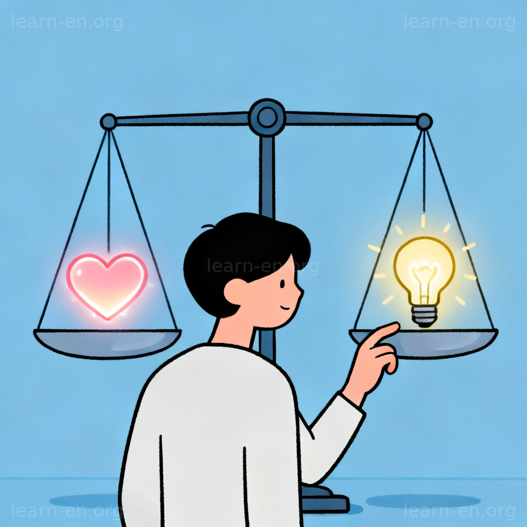 rational 理性决策图解：人物在天平前选择逻辑灯泡