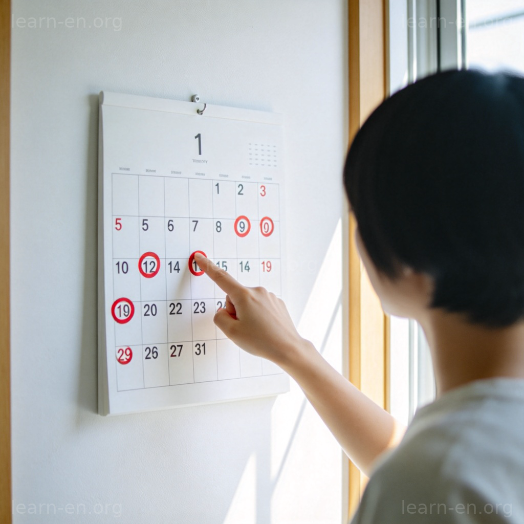 recently 含义图解：人物指着日历上最近几天的日期