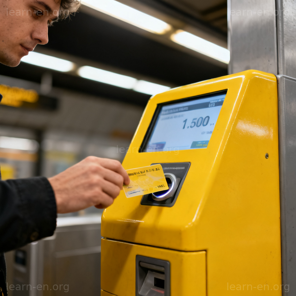 recharge the card 图解：地铁站用黄色机器为交通卡充值