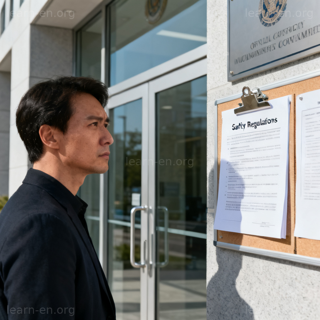 regulation 规定含义图解：人物阅读官方安全规定公告板