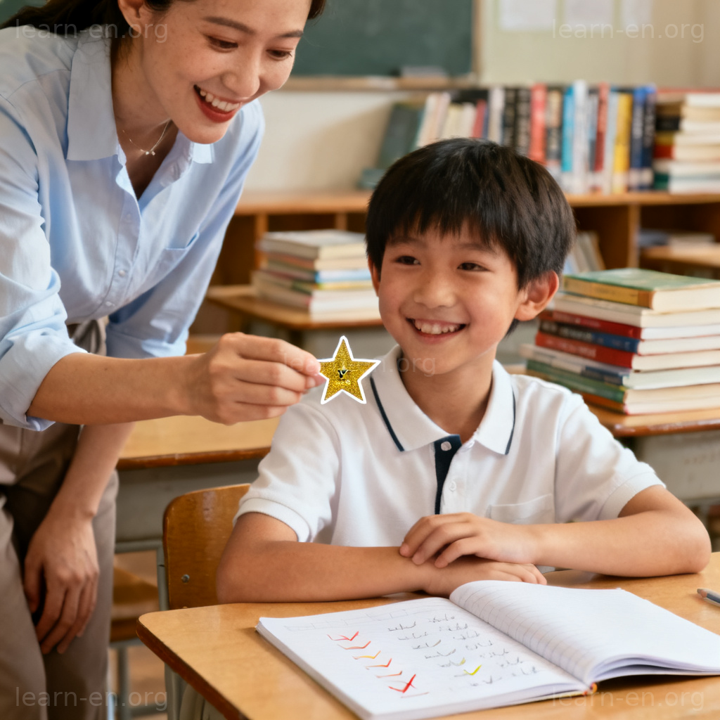 reinforcement 加强含义图解：老师在课堂奖励学生