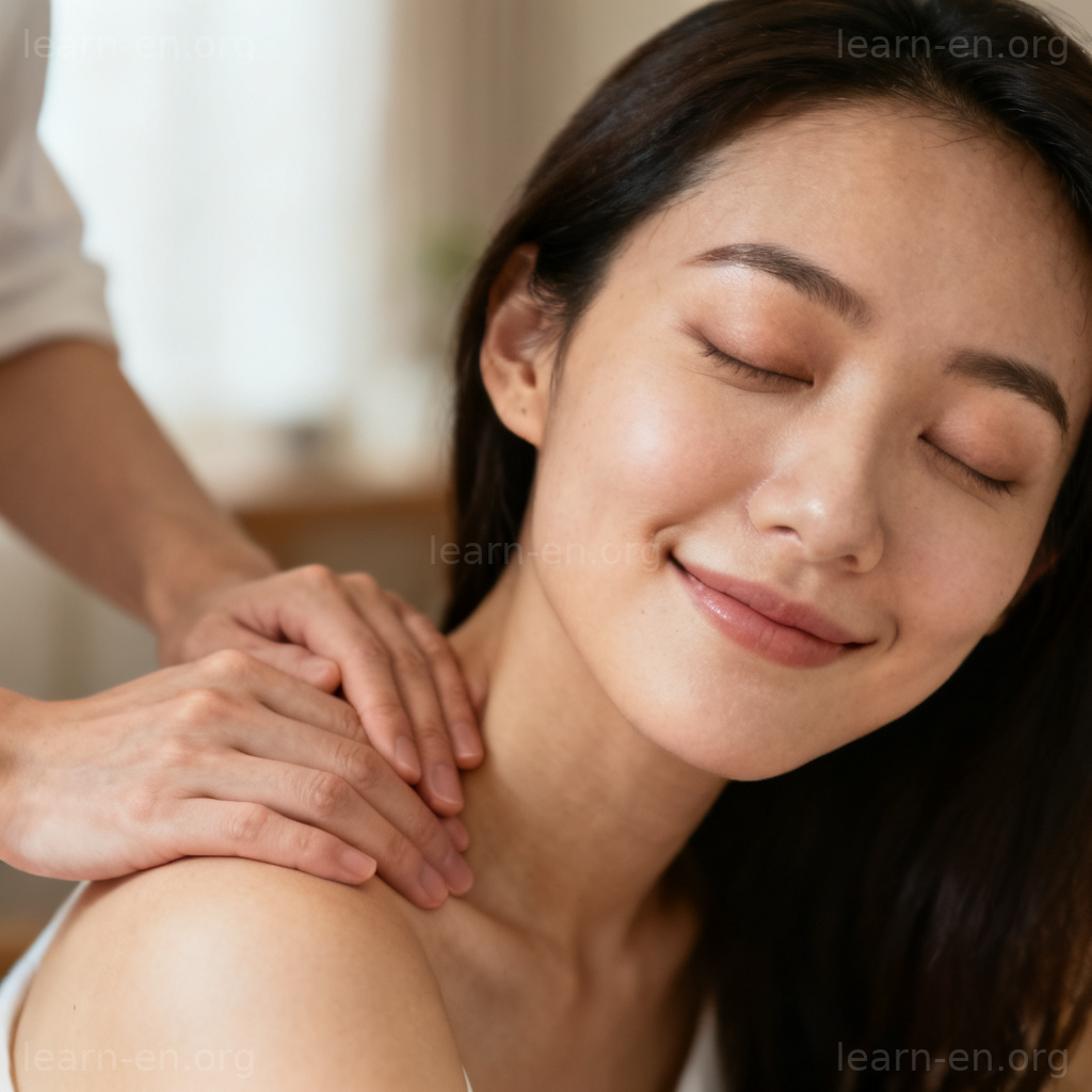 relax 使放松图解：按摩帮助他人放松肩颈的温馨场景