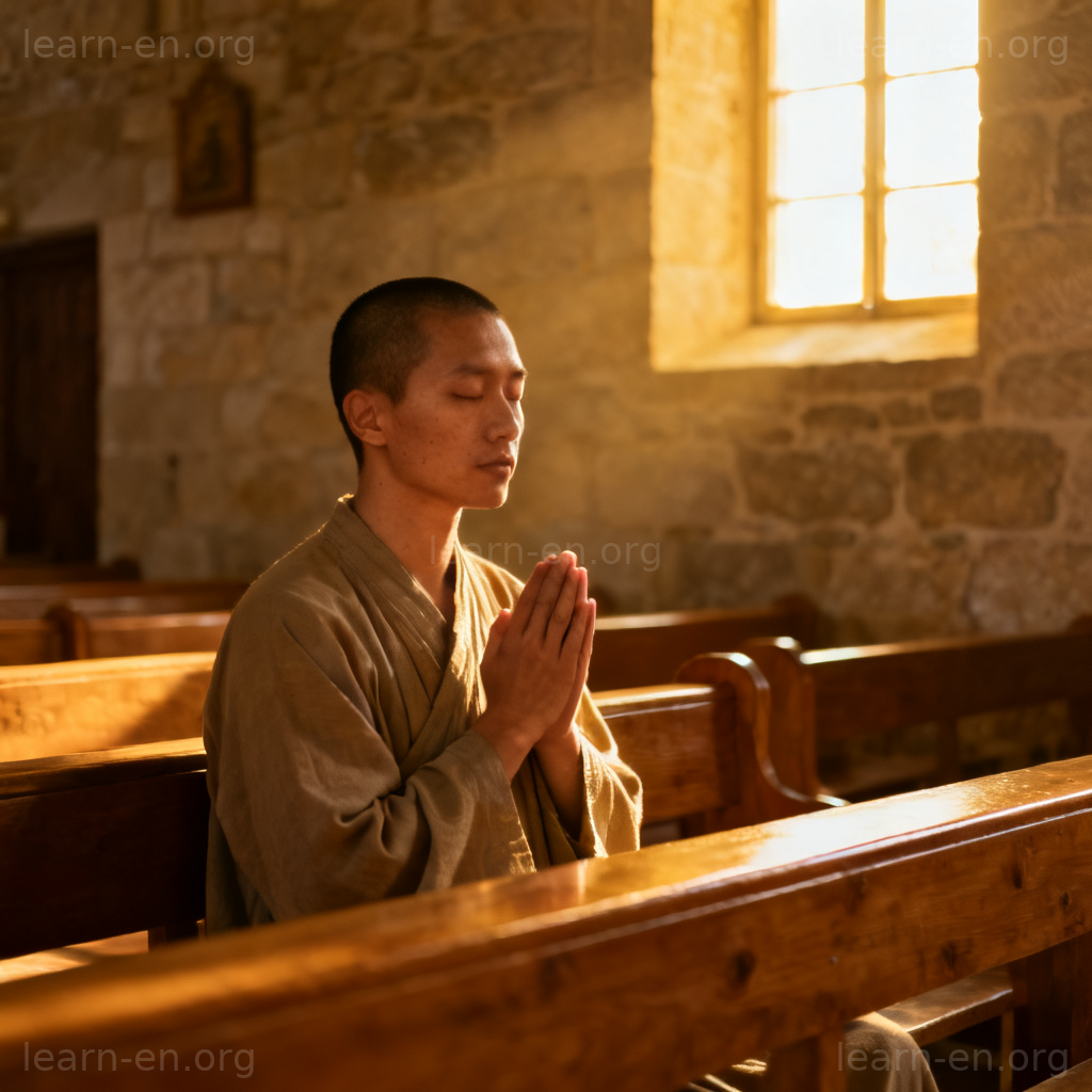 religious 含义图解：在宗教场所进行祈祷或冥想的人
