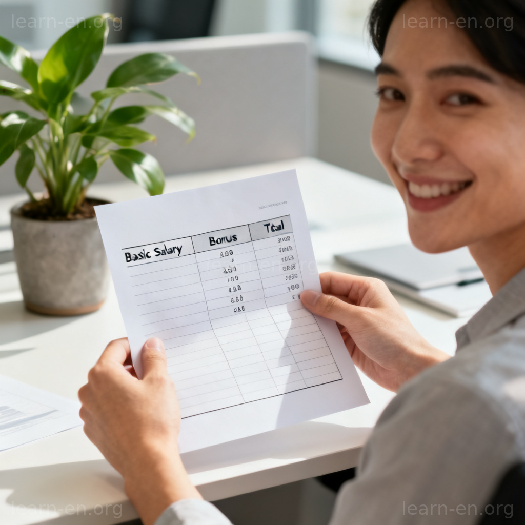remuneration 报酬图解：手持正式工资单的职场人士