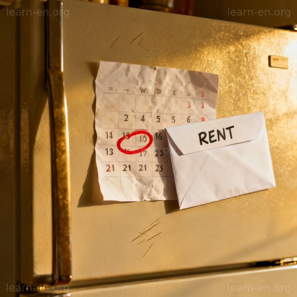 rent is due 图解：冰箱日历上房租到期日被红圈标记