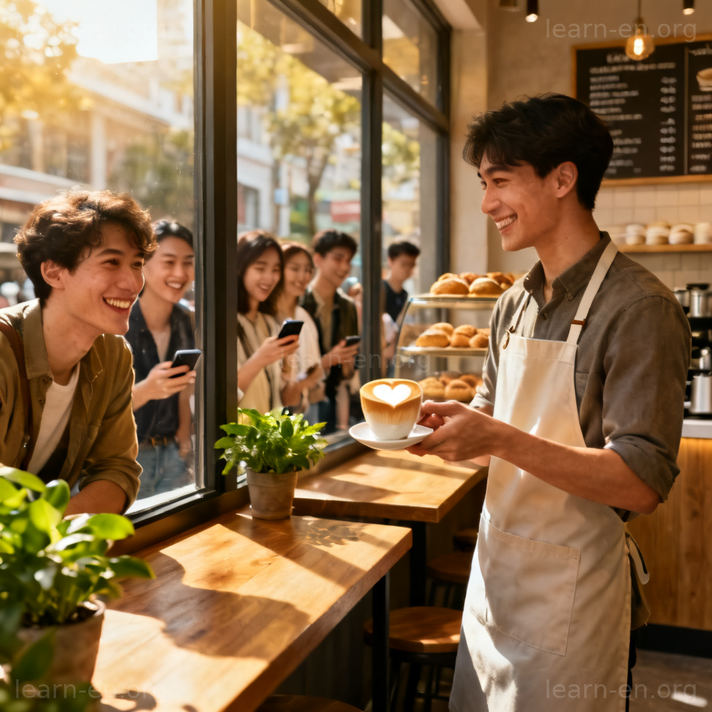 reputation 图解：咖啡师友好服务赢得良好声誉的场景