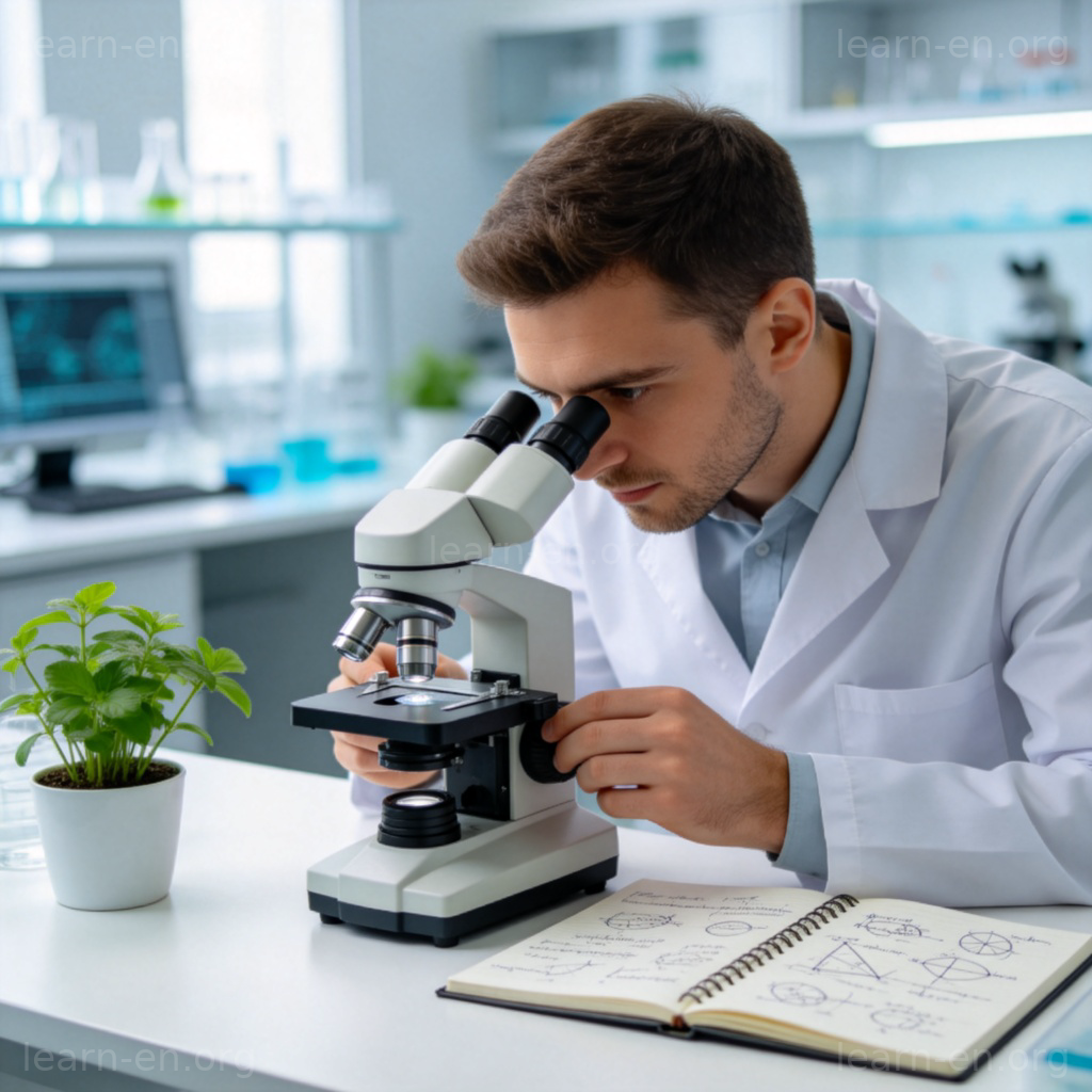 research 研究场景图解：科学家在实验室使用显微镜