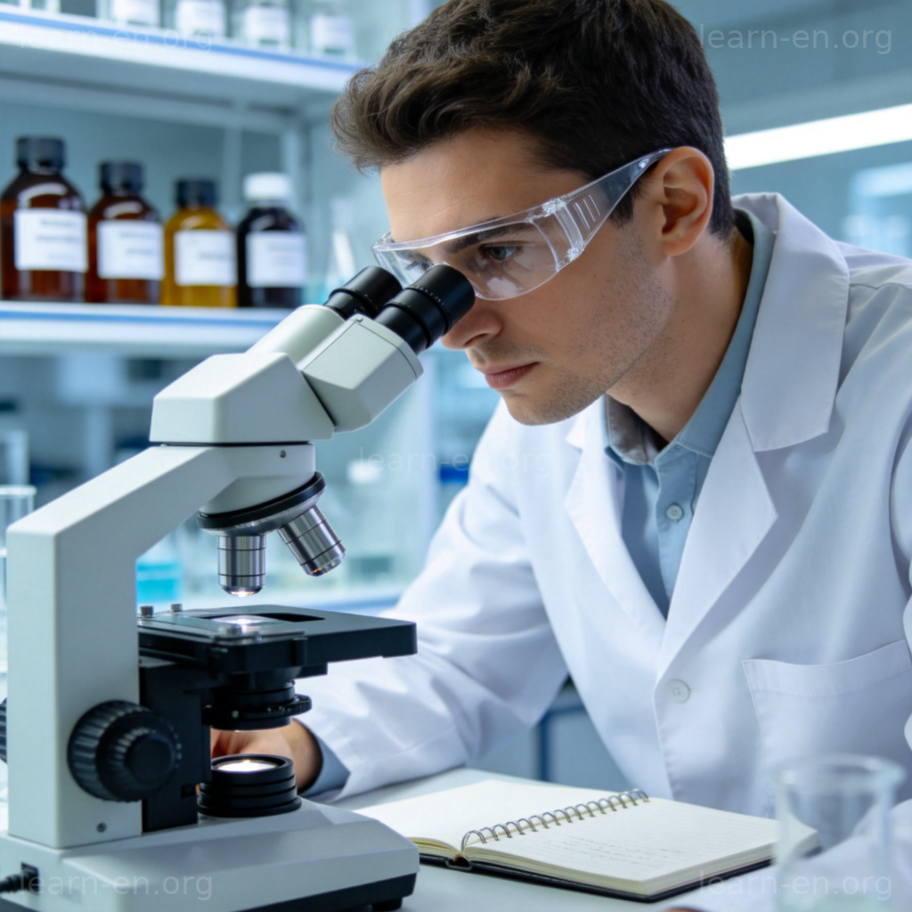 researcher 研究员图解：实验室中专注使用显微镜的科研人员